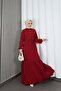 Half Pat Buttoned Waist Tie Ayrobin Dress Claret Red Hnt85451 - 4