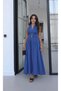 Women's Halter Neck Dress with Gold Buttons on the Front and Drape Detail on the Back - 5
