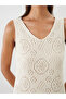 White V-Neck Openwork Knitwear Dress - 3