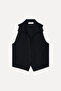 Women's Black Fitted Resort Collar Sleeveless Linen Blend Shirt