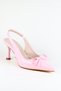 Women's Patent Leather Pink Color Classic Heeled Shoes with Ribbon Detail - 4