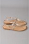 Seç 115 Genuine Leather Stone-Embellished Flip-Flop Sandals Gold - 6
