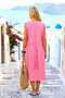 Pink Button Detail Back Lace-Up Linen Dress - 3