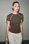 Katena women's soft and flexible fabric round neck button detailed slim fit brown t-shirt - 2