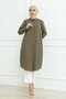 Women's Premium Extra Long Daily Khaki Polo Collar Hijab Shirt Dress - 2