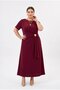 Women's Burgundy Plus Size Buckle Detail Oysho Fabric Dress Hzl26W-Zss150901 - 3