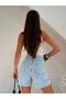 Pointed Patterned Light Blue Sort with Laser Details - 5