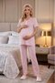 Women's Pink Floral Lace New Season 3-Piece Maternity Pajama Set with Dressing Gown - 4