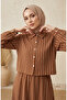 Striped Modal Shirt Collar Hijab Double Set 0328-01 Brown - 3