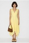 Women's Yellow Lined Back Tie Detailed Double Breasted Collar Asymmetrical Cut Midi Dress 393 60286372