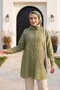 Asymmetrical Embroidered Buttoned Tulle Voile Tunic -Khaki - 3