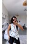 White Double-Breasted Polka Dot Blouse with Accessories