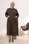 63009 Large Size Linen Cap with Snap Fasteners and Eyelet Detail - Brown