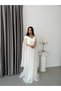 White Pleated Sleeve Detailed Strapless Evening Dress - 2