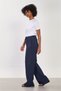 Women's Elastic Waist Crinkle Loose Trousers - Navy Blue - 4