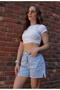 Ice Snow Pearl Detailed Slit Mini Denim Shorts