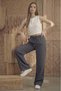Muslin Fabric 100% Organic Palazzo Wide-Leg Pants with Side Pockets and Elastic Waistband Smoked - 6