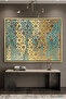 Gold Teal Pattern Islamic Wall Art | Framed Canvas Print with Gold Foil Embossed | Luxury Modern Decor for Living Room, Bedroom, Office & Gift