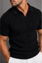 Men's T-Shirt Black Polo Collar Knitwear Short Sleeve - 2