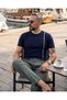 Men's Stripe Detailed Old Money Style Crew Neck Knitwear T-Shirt - 4