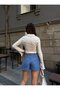 Blue High Waist Rope Belt Detailed Pleated Women's Shorts - 3