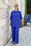 Haki̇m Collar Front Half Buttoned Tunic Elastic Waist Pocketed Pants Summer Viscoso Fabric Plus Size Two-Piece Suit - 6