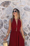 Burgundy Gold Buttoned Neck Tie Dress - 2