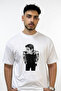 V Bts Design Printed Oversize White T-Shirt