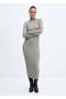 High Neck Ribbed Midi Dress - 2