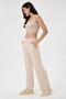 Women's Beige Regular Fit Waist-Corseted Tube-Leg Lycra Stretchy Trousers - 2