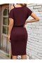 Women's Short Sleeve Single Shoulder Strap and Accessory Detail Elastic Waist Crepe Dress - 2
