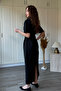 Shirt Collar Draped Midi Poplin Black Dress - 2