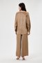 Women's Camel Italian Long Sleeve Buttoned Blouse - Trousers 2-Piece Viscose Loose Satin Suit 40 - 46 Size - 3
