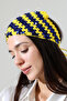 Yellow Navy Blue Sequined Hand Knitted Triangle Bandana – Handmade Hair Band - 6