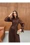 Women's Gathered Detailed Cuff Belted Yoryo Fabric Invitation Wedding Graduation Evening Dress - 5