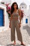Women's Linen Woven Shalwar Trousers 100% Cotton Bohemian V-Cut Pointed Leg Brown - 3