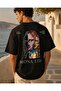 Black Mona Lisa Printed Oversize Back Printed 100% Cotton T-Shirt - 4
