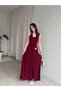 Women's Burgundy Halter Neck Long Dress with Gold Flower Buckle Draped Evening Dress Wedding Dress Event Dress - 2