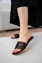 Keysa Satin Stone Buckle Detailed Women's Bitter Brown Satin Flat Slippers