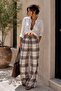 Square Patterned 100% Cotton Linen Palazzo Trousers – Loose Fit Summer Pants My3535 - 4