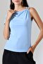 Asymmetrical Collar Sandy Blouse with Metal Accessories - 4