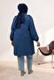 63014 Large Size Shoulder Epaulet Detailed Melange Linen Cap - Indigo - 5