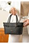 Women's Hand and Shoulder Bag with Monogram Print, Double Buckle, Cross Strap, Stylish Black