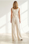 Women's Cream Lined Vest Trousers Linen Set Tkm-19000512 - 6
