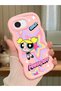 iPhone 16E Compatible Case Camera Protector Pink Silicone Couple Phone Case Powerpuff Pattern