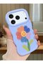 iPhone 17/18 Pro Compatible Case Camera Protector Blue Silicone Couple Phone Case Floral Pattern