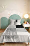 Black Geometric Youth Room Single Pique Set - Modern Striped 160X220 cm Quilted Bedspread - 2