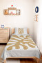 Beige Leaf Minimal Young Room Single Pique Set - Bohemian 160X220 cm Quilted Bedspread - 5