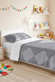 Gray Geometric Youth Room Single Pique Set - Anthracite Striped 160X220 cm Quilted Bedspread - 2