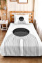 Black Geometric Youth Room Single Pique Set - Modern Striped 160X220 cm Quilted Bedspread - 4